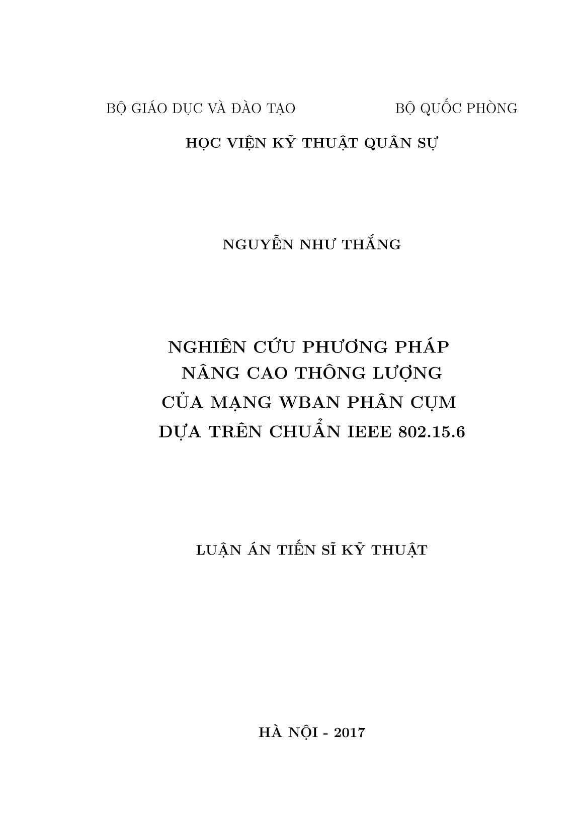 Luận án Nghiên cứu phương pháp nâng cao thông lượng của mạng wban phân cụm dựa trên chuẩn IEEE 802.15.6 trang 1