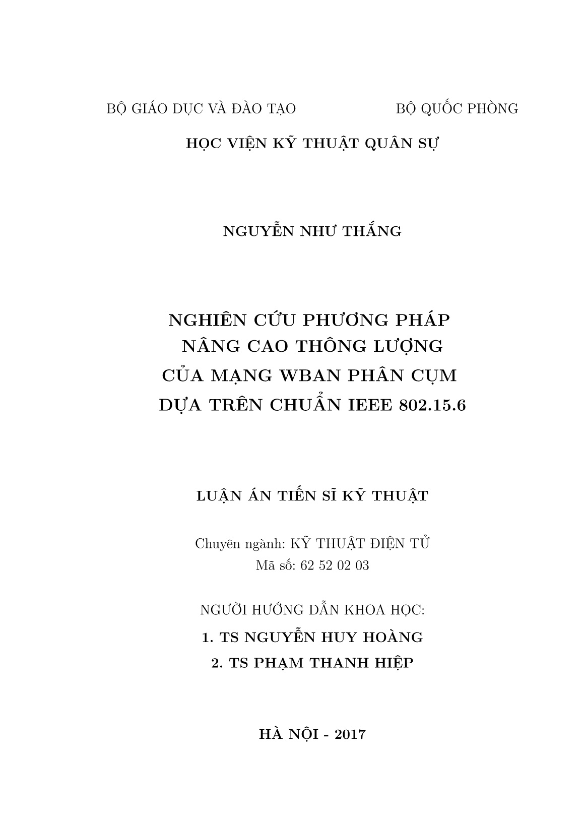 Luận án Nghiên cứu phương pháp nâng cao thông lượng của mạng wban phân cụm dựa trên chuẩn IEEE 802.15.6 trang 2