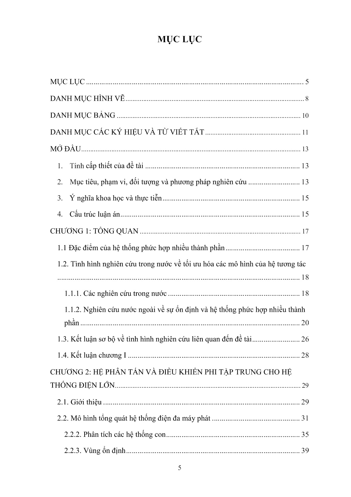 Luận án Nghiên cứu ổn định và tối ưu hệ thống phức hợp nhiều thành phần ứng dụng cho hệ thống điện trang 5