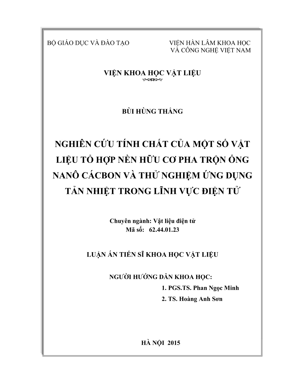 Luận án Nghiên cứu tính chất của một số vật liệu tổ hợp nền hữu cơ pha trộn ống nanô cácbon và thử nghiệm ứng dụng tản nhiệt trong lĩnh vực điện tử trang 2