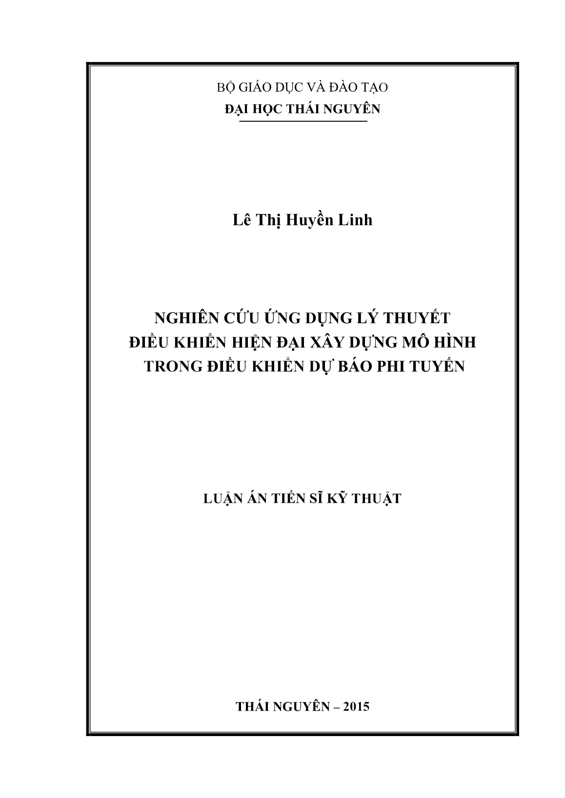 Luận án Nghiên cứu ứng dụng lý thuyết điều khiển hiện đại xây dựng mô hình trong điều khiển dự báo phi tuyến trang 1