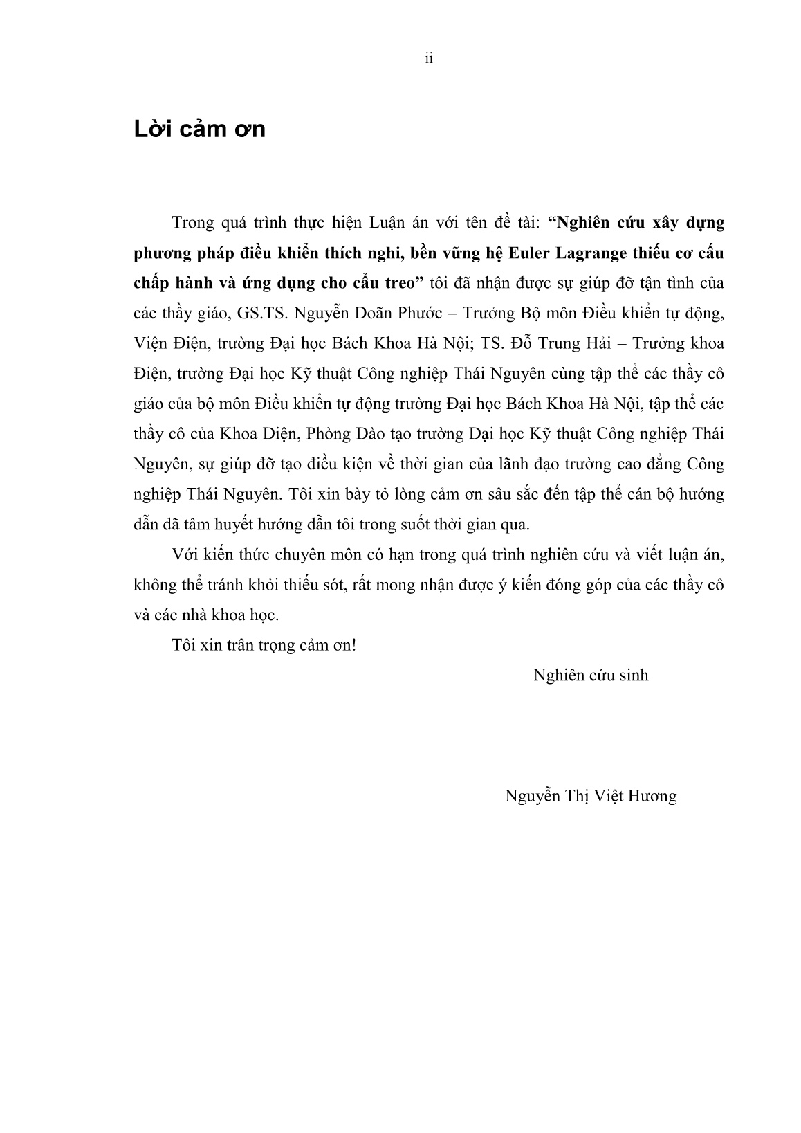 Luận án Nghiên cứu xây dựng phương pháp điều khiển thích nghi, bền vững hệ Euler - Lagrange thiếu cơ cấu chấp hành và áp dụng cho cẩu treo trang 4