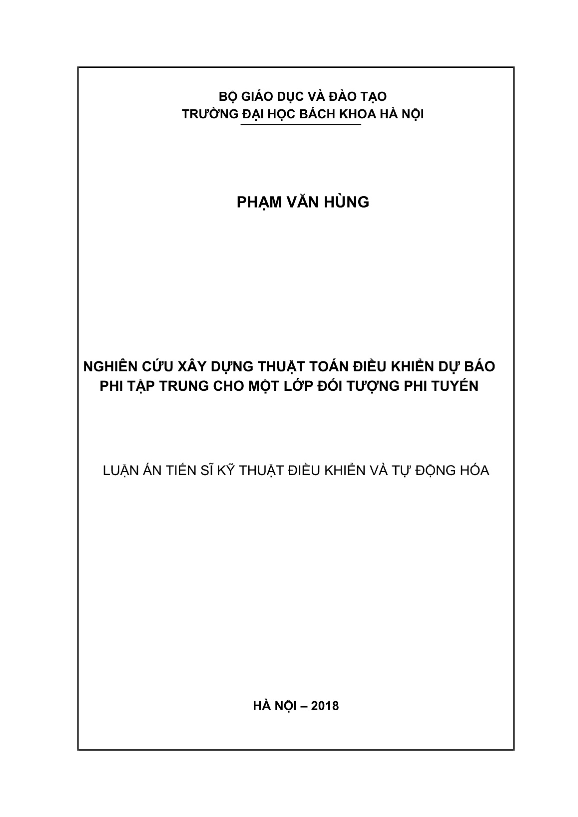 Luận án Nghiên cứu xây dựng thuật toán điều khiển dự báo phi tập trung cho một lớp đối tượng phi tuyến trang 1