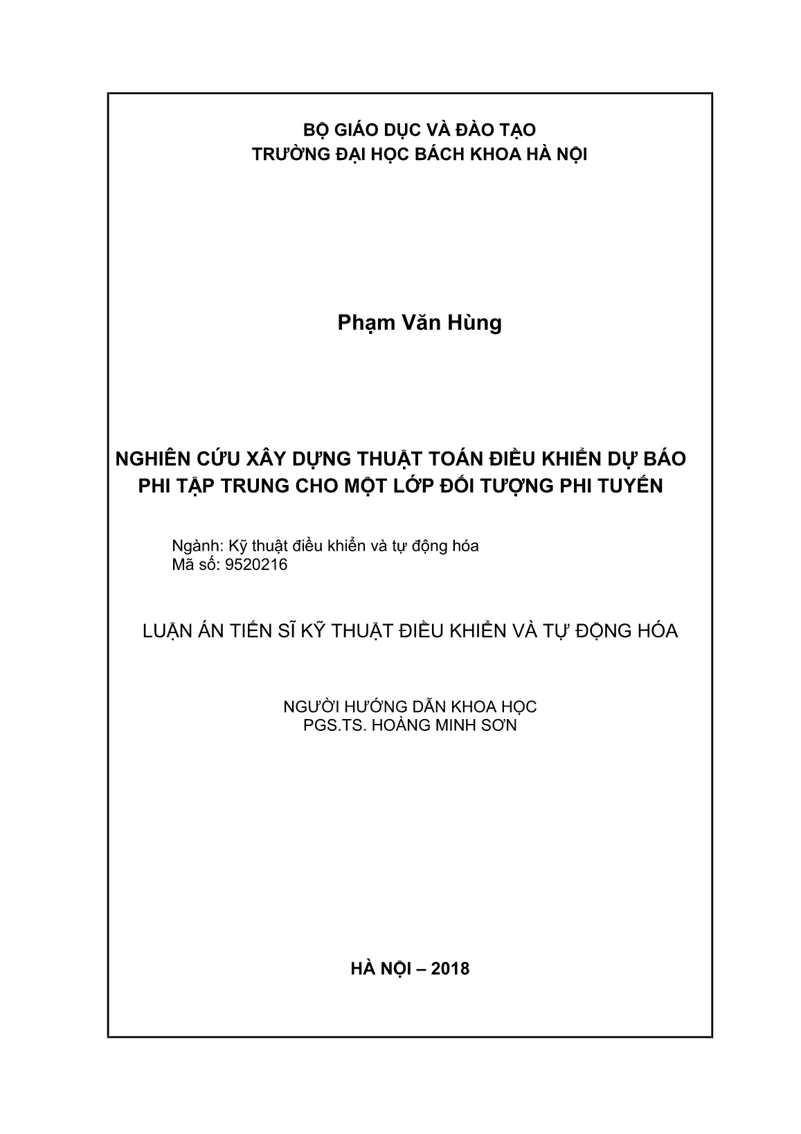 Luận án Nghiên cứu xây dựng thuật toán điều khiển dự báo phi tập trung cho một lớp đối tượng phi tuyến trang 2