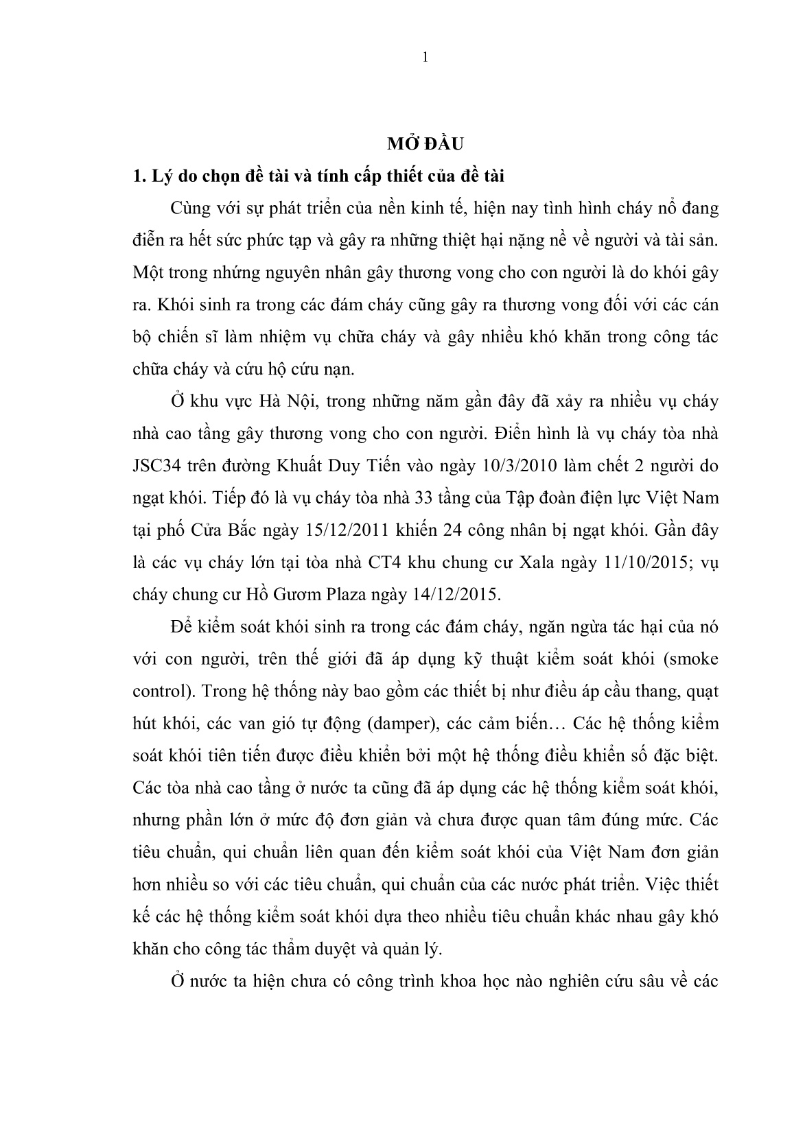 Luận án Nghiên cứu xác định phương pháp giám sát và điều khiển khói khi xảy ra cháy trong tòa nhà cao tầng khu vực Hà Nội trang 10