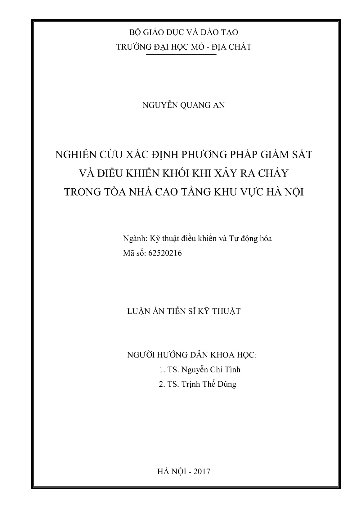 Luận án Nghiên cứu xác định phương pháp giám sát và điều khiển khói khi xảy ra cháy trong tòa nhà cao tầng khu vực Hà Nội trang 2