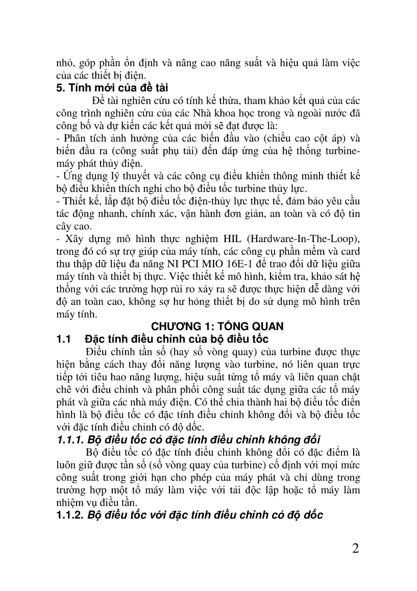 Luận án Nghiên cứu ứng dụng mạng mờ nơ-ron để xây dựng thuật toán điều khiển hệ điều tốc turbine-máy phát thủy điện trang 2