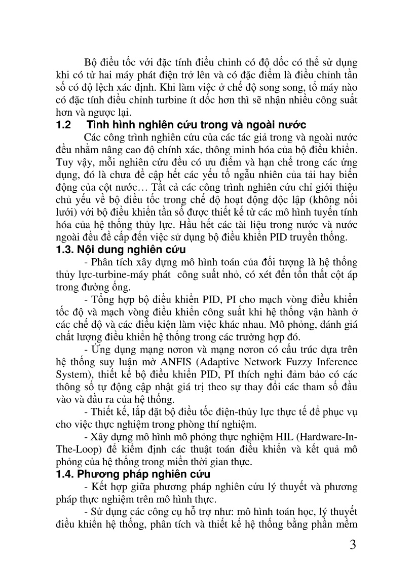 Luận án Nghiên cứu ứng dụng mạng mờ nơ-ron để xây dựng thuật toán điều khiển hệ điều tốc turbine-máy phát thủy điện trang 3