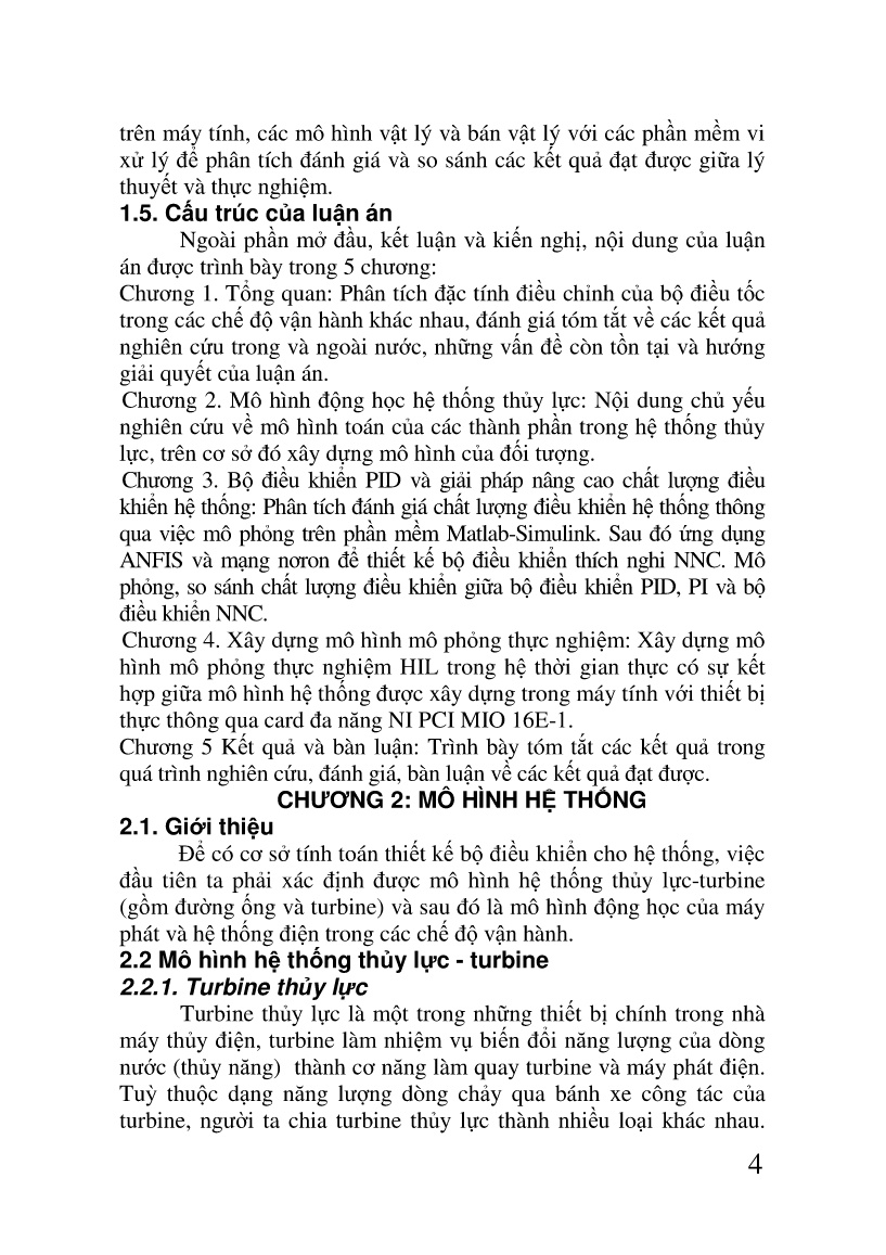 Luận án Nghiên cứu ứng dụng mạng mờ nơ-ron để xây dựng thuật toán điều khiển hệ điều tốc turbine-máy phát thủy điện trang 4