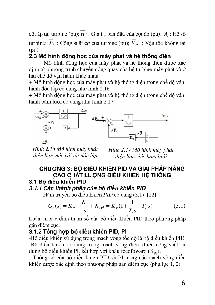 Luận án Nghiên cứu ứng dụng mạng mờ nơ-ron để xây dựng thuật toán điều khiển hệ điều tốc turbine-máy phát thủy điện trang 6