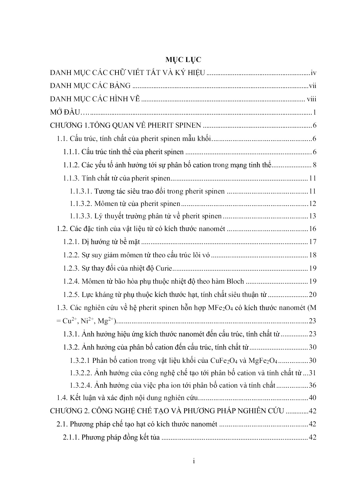 Luận án Nghiên cứu cấu trúc, phân bố cation và tính chất từ trong các pherit spinen hỗn hợp MFe2O4 (M= Cu2+, Ni2+, Mg2+) có kích thước nanomét trang 4