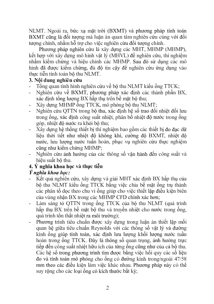 Luận án Nghiên cứu mô hình mô phỏng bộ thu năng lượng mặt trời kiểu ống thủy tinh chân không trang 2