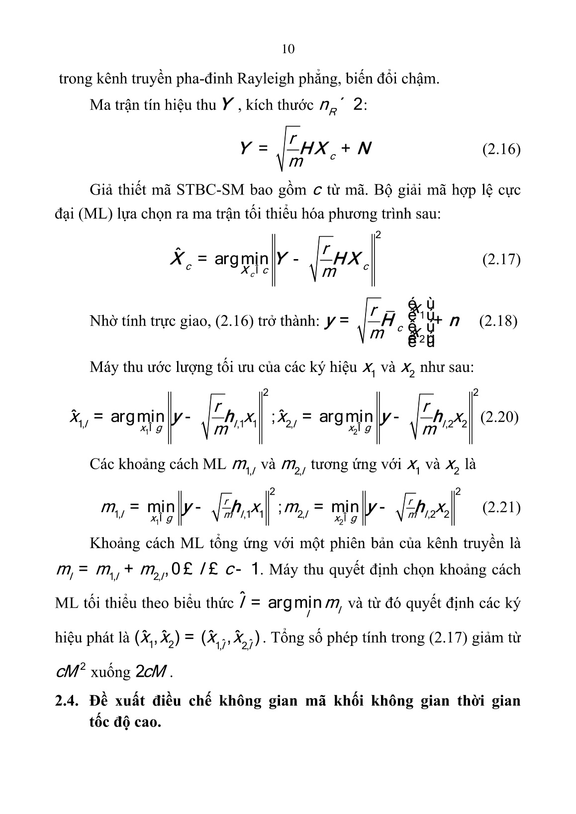 Luận án Nghiên cứu Kỹ thuật mã hóa mã khối không gian thời gian trực giao (OSTBC) kết hợp với điều chế không gian (SM) trang 10