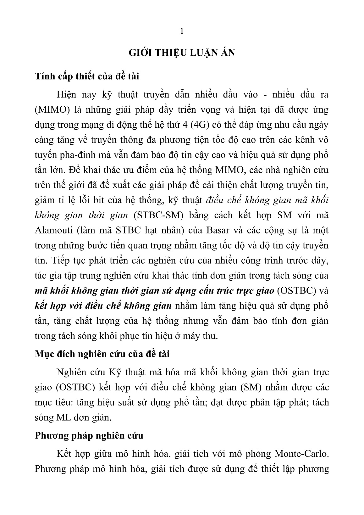 Luận án Nghiên cứu Kỹ thuật mã hóa mã khối không gian thời gian trực giao (OSTBC) kết hợp với điều chế không gian (SM) trang 1
