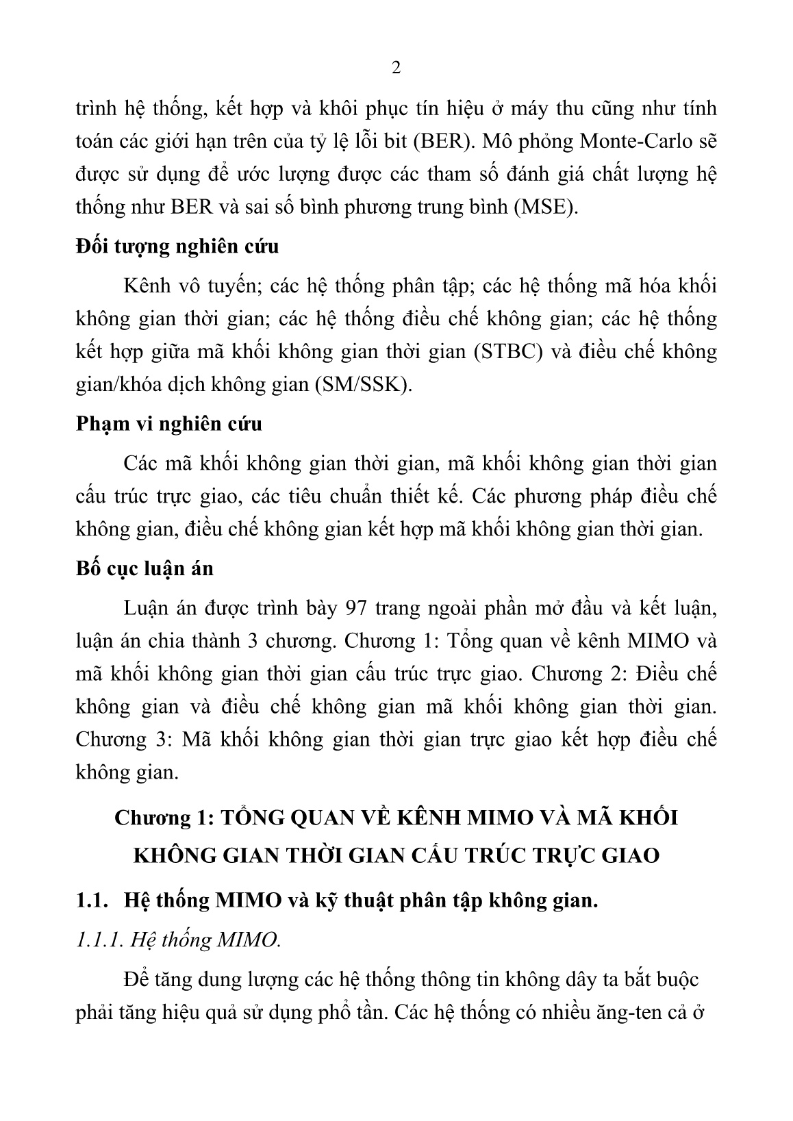 Luận án Nghiên cứu Kỹ thuật mã hóa mã khối không gian thời gian trực giao (OSTBC) kết hợp với điều chế không gian (SM) trang 2