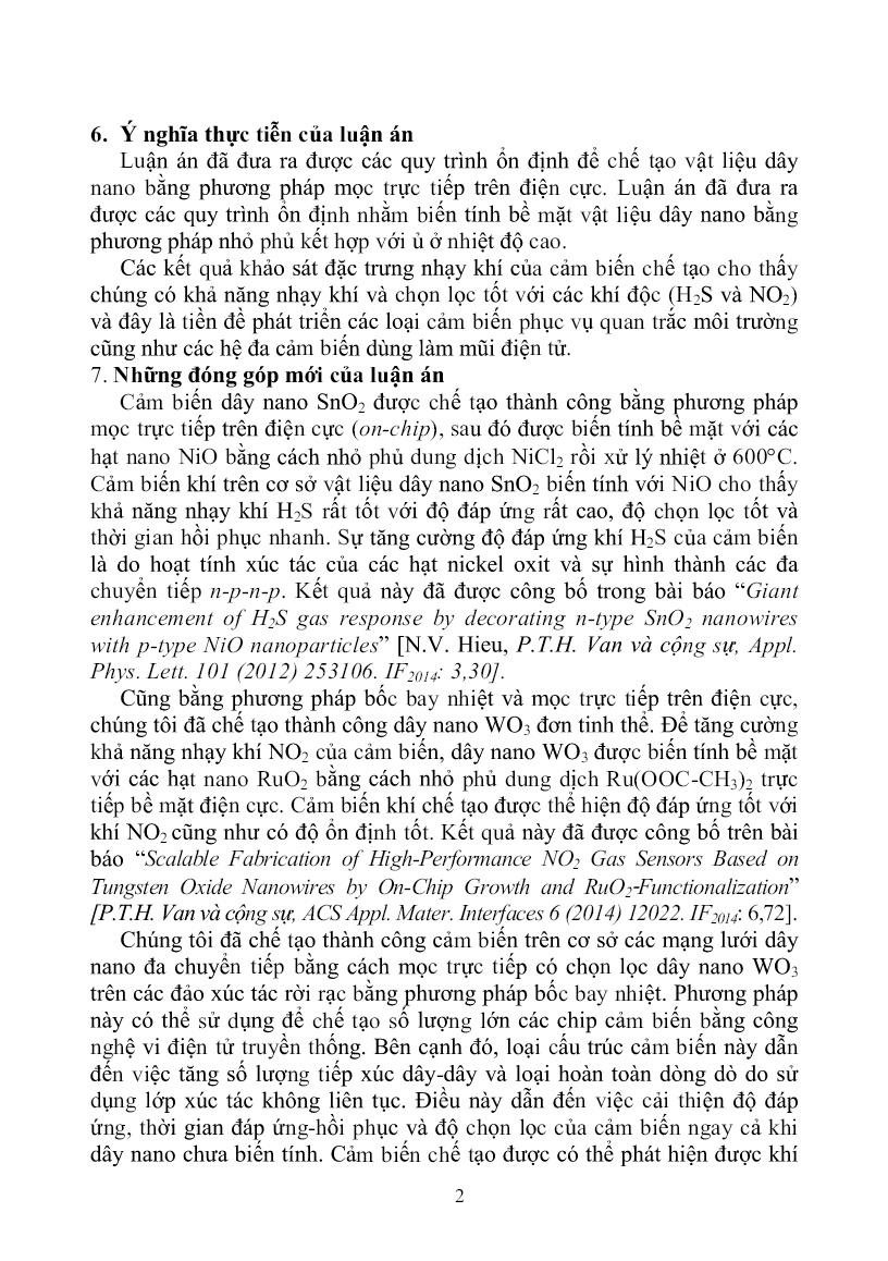 Luận án Nghiên cứu biến tính dây nano SnO2, WO3 nhằm ứng dụng cho cảm biến khí H2S và NO2 trang 2