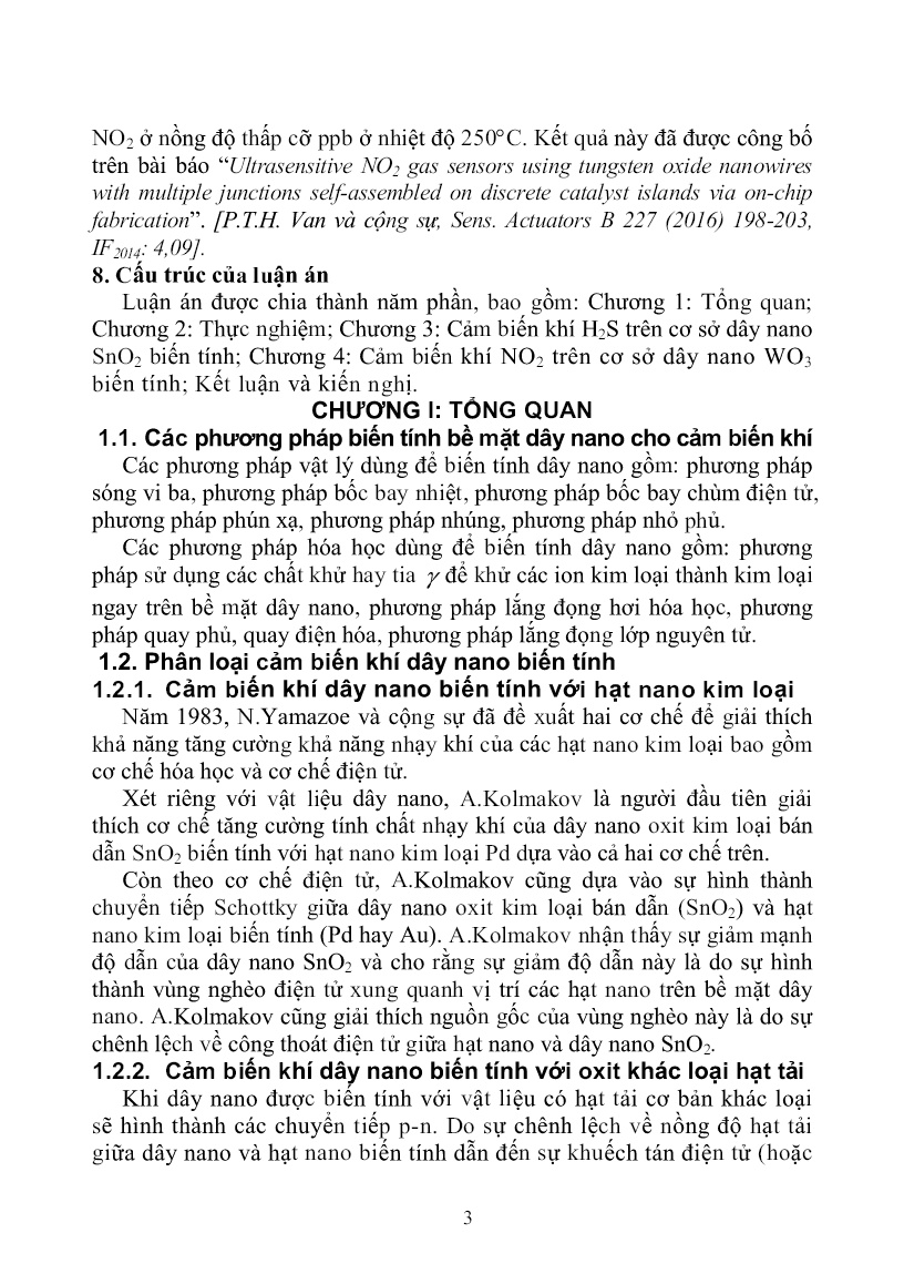 Luận án Nghiên cứu biến tính dây nano SnO2, WO3 nhằm ứng dụng cho cảm biến khí H2S và NO2 trang 3