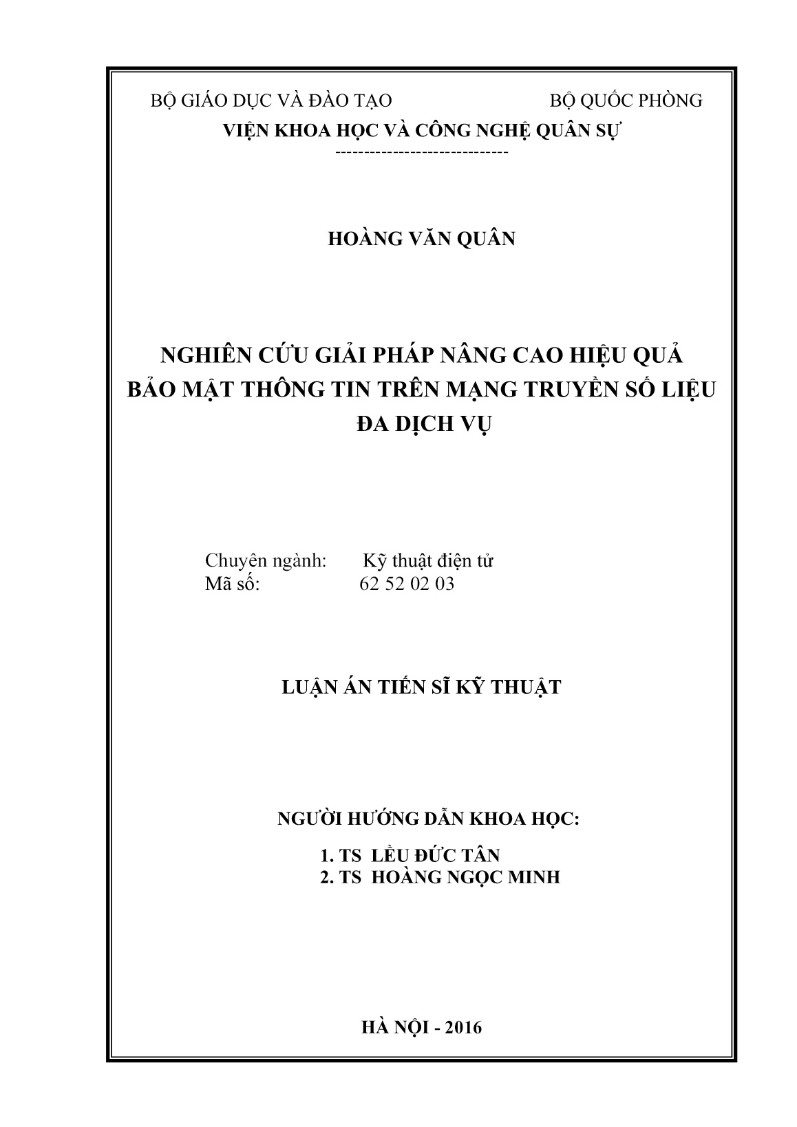 Luận án Nghiên cứu giải pháp nâng cao hiệu quả bảo mật thông tin trên mạng truyền số liệu đa dịch vụ trang 2