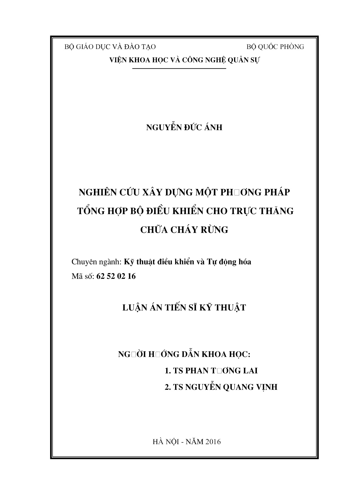 Luận án Nghiên cứu xây dựng một phương pháp tổng hợp bộ điều khiển cho trực thăng chữa cháy rừng trang 2