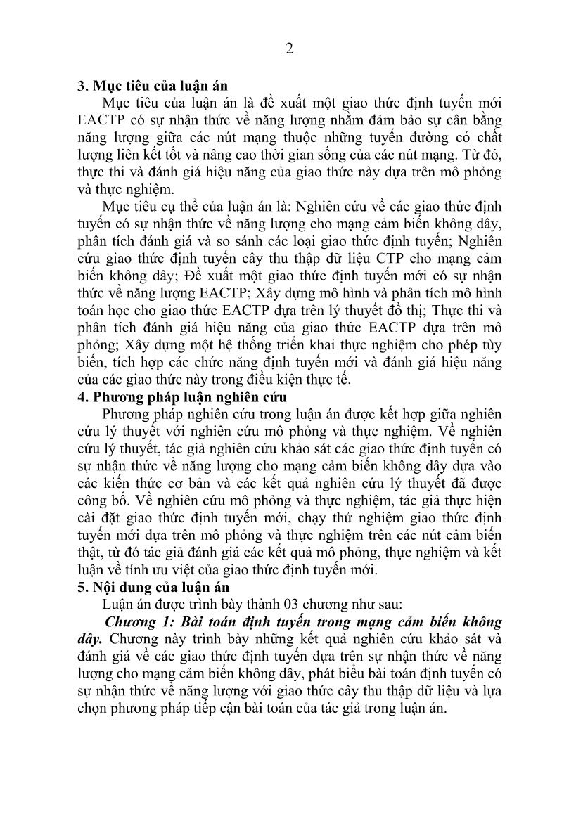 Luận án Nghiên cứu bài toán định tuyến có sự nhận thức về năng lượng áp dụng cho giao thức cây thu thập dữ liệu (EACTP) trang 2