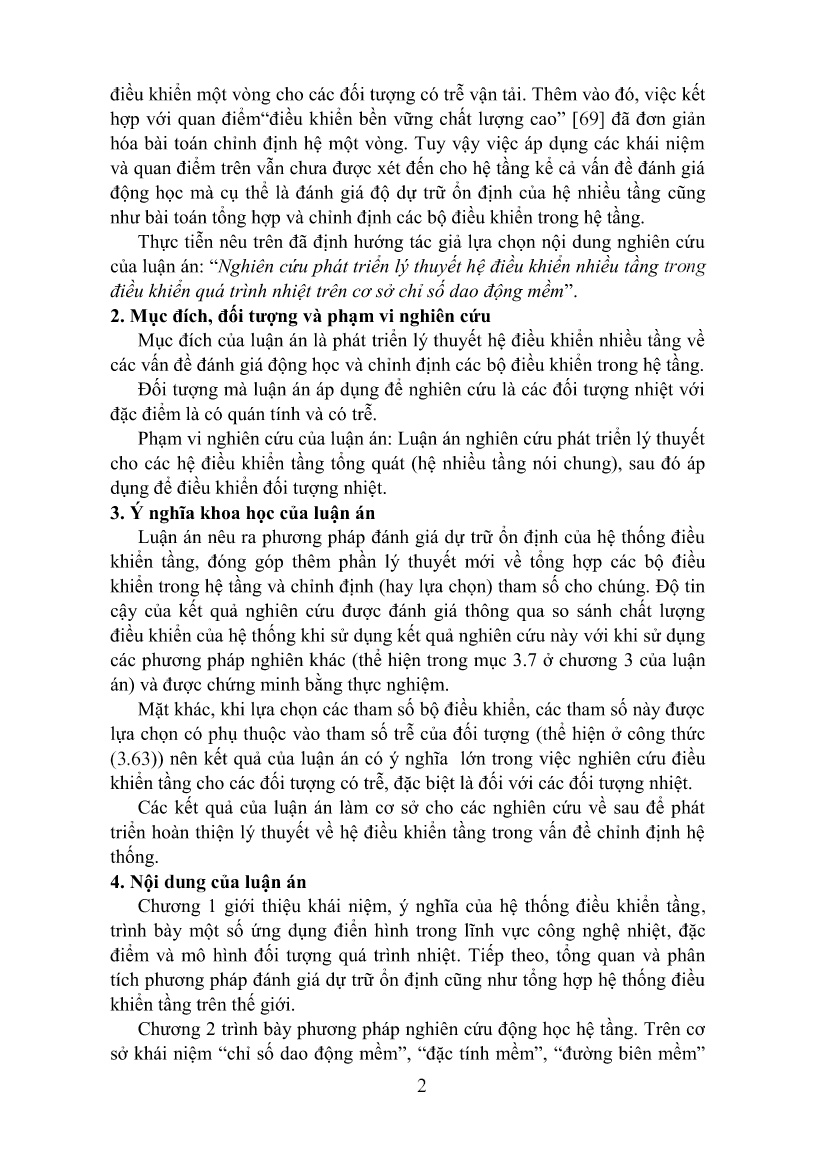 Luận án Nghiên cứu phát triển lý thuyết hệ điều khiển nhiều tầng trong điều khiển quá trình nhiệt trên cơ sở chỉ số dao động mềm trang 2