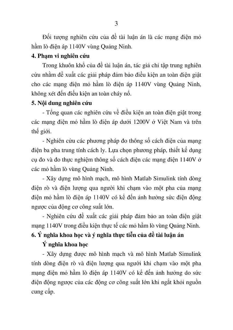 Luận án Nghiên cứu đảm bảo điều kiện an toàn điện giật trong các mạng điện mỏ hầm lò điện áp 1140V vùng Quảng Ninh trang 3