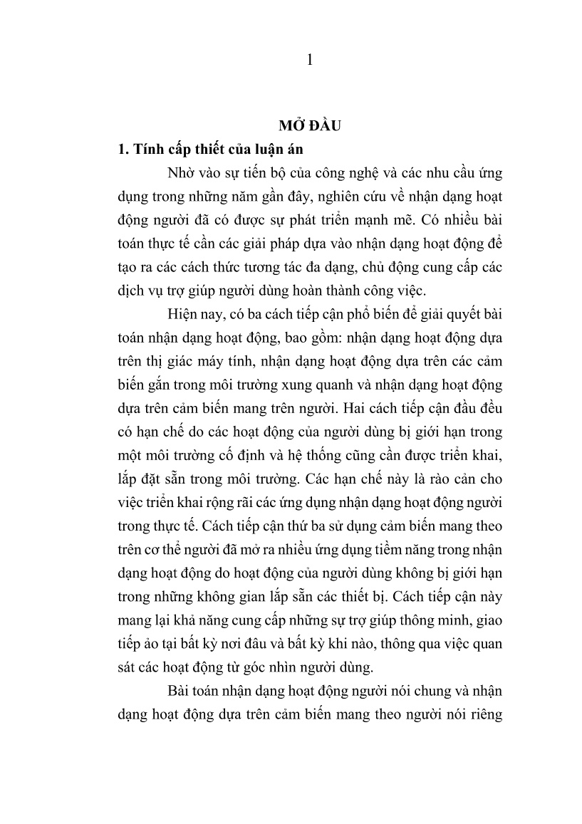 Luận án Nghiên cứu phương pháp học máy cho nhận dạng hoạt động sử dụng cảm biến mang trên người trang 3