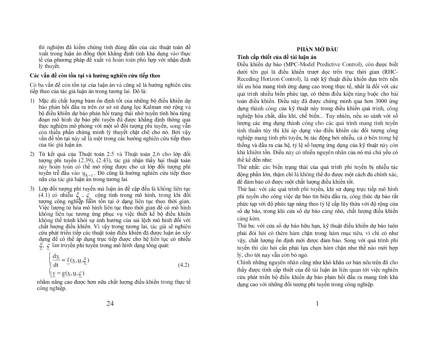 Luận án Ứng dụng lọc kalman mở rộng (EKF) trong điều khiển dự báo cho một lớp đối tượng phi tuyến trang 3