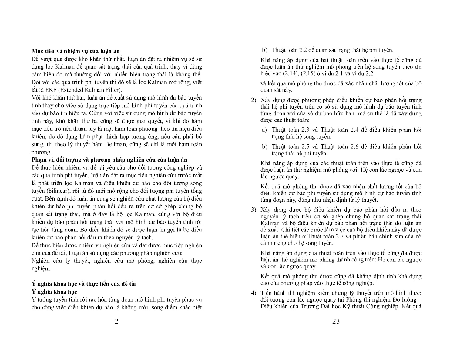 Luận án Ứng dụng lọc kalman mở rộng (EKF) trong điều khiển dự báo cho một lớp đối tượng phi tuyến trang 4