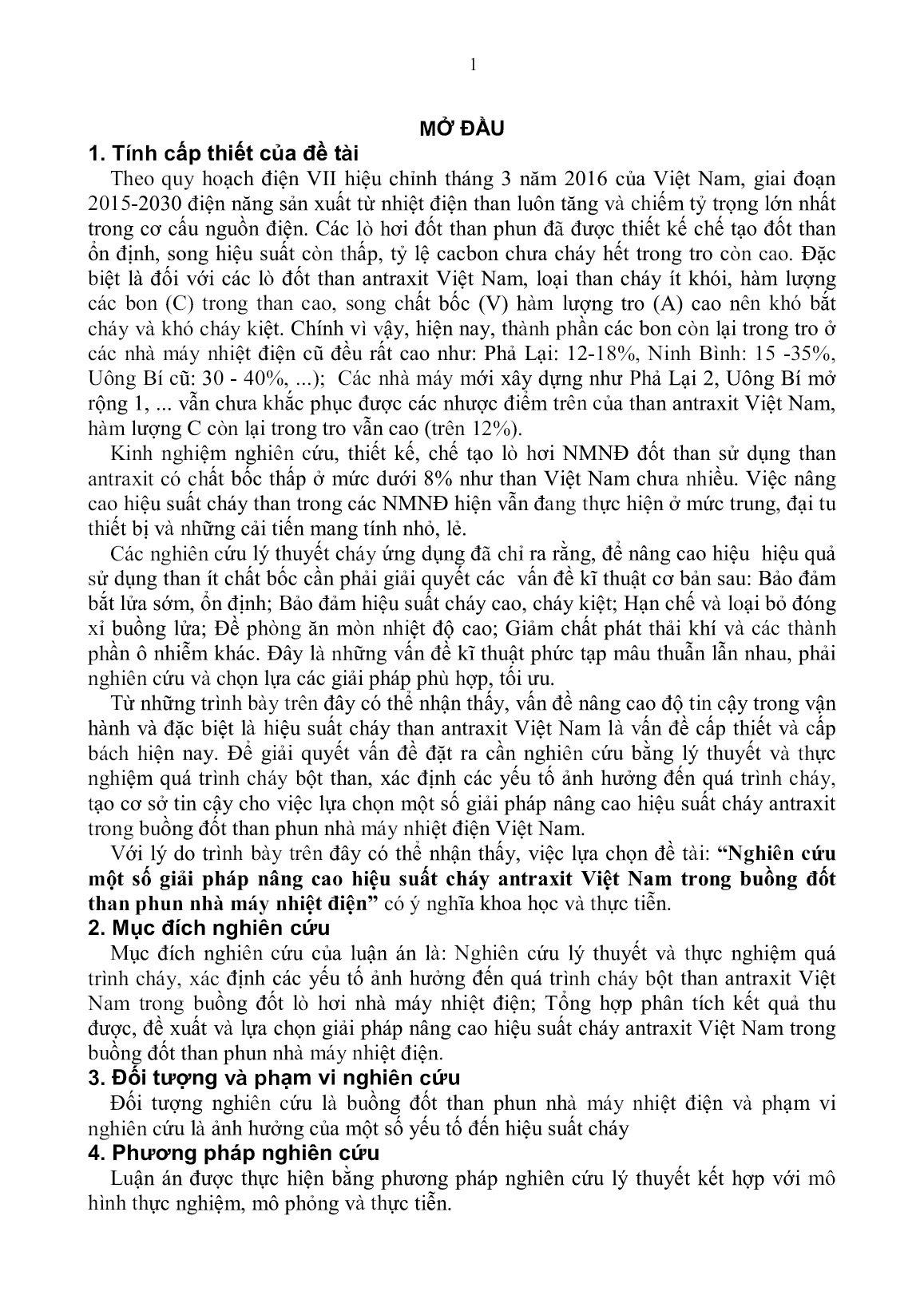 Luận án Nghiên cứu một số giải pháp nâng cao hiệu suất cháy Antraxit Việt Nam trong buồng đốt than phun nhà máy nhiệt điện trang 3