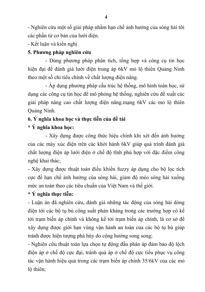 Luận án Nghiên cứu nâng cao chất lượng điện năng mạng 6KV mỏ lộ thiên vùng Quảng Ninh trang 4