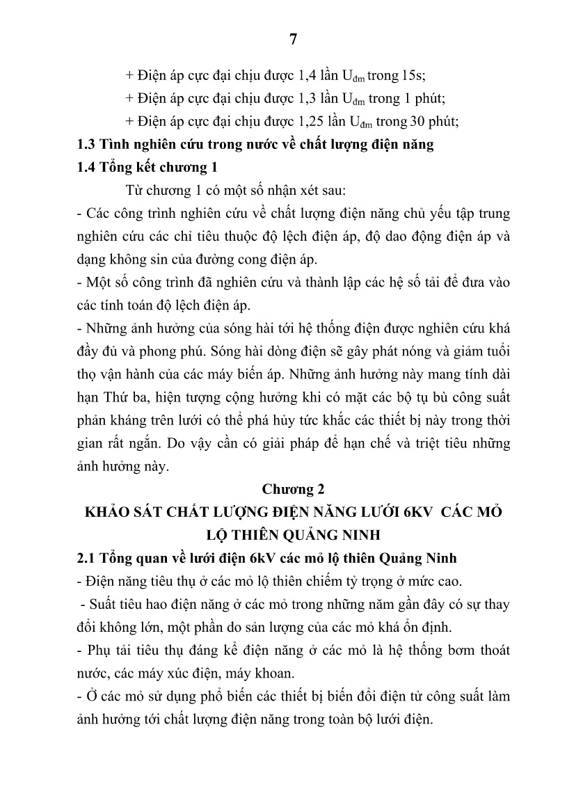 Luận án Nghiên cứu nâng cao chất lượng điện năng mạng 6KV mỏ lộ thiên vùng Quảng Ninh trang 9