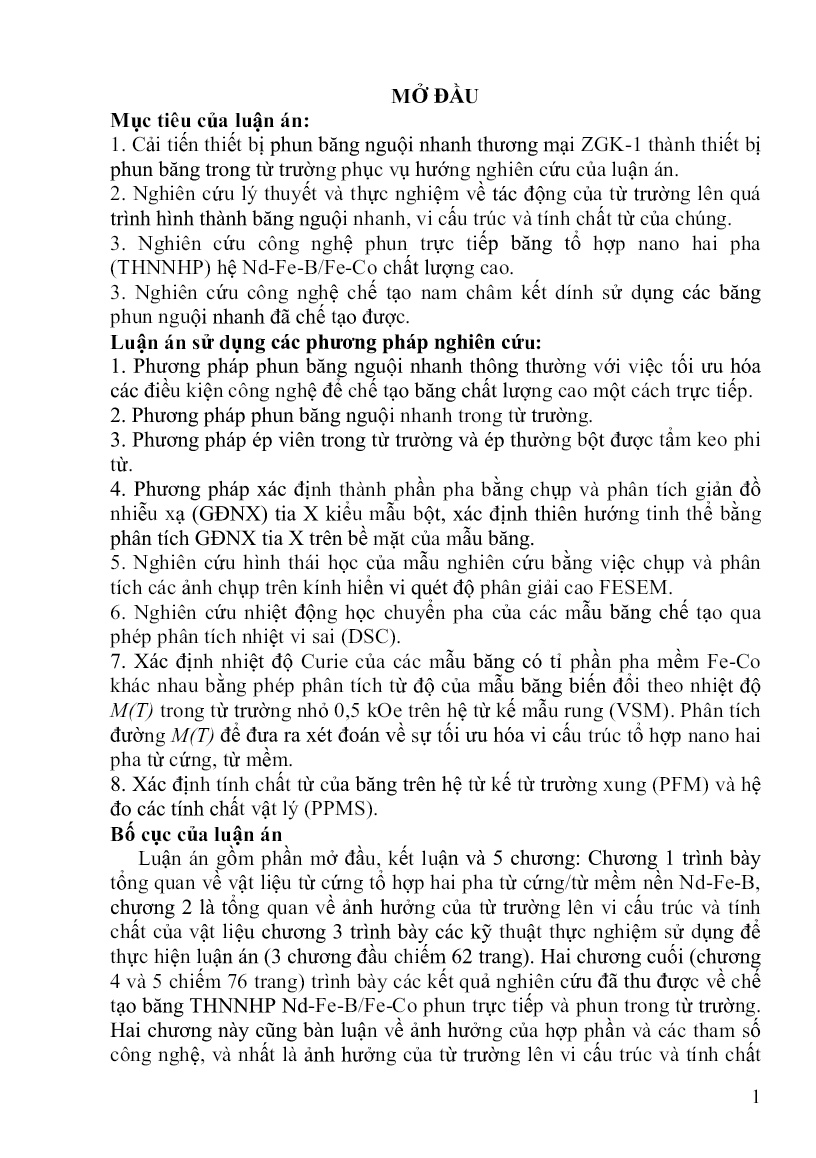 Luận án Nghiên cứu chế tạo nam châm kết dính Nd-Fe-B/Fe-Co từ băng nguội nhanh có yếu tố ảnh hưởng của từ trường trang 3