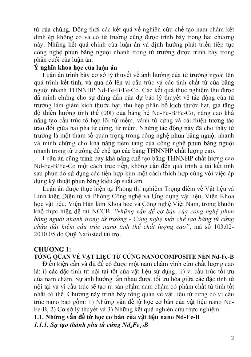 Luận án Nghiên cứu chế tạo nam châm kết dính Nd-Fe-B/Fe-Co từ băng nguội nhanh có yếu tố ảnh hưởng của từ trường trang 4