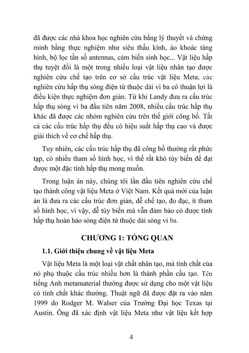 Luận án Nghiên cứu chế tạo và tính chất hấp thụ tuyệt đối sóng vi ba của vật liệu Meta (Metamaterials) trang 8