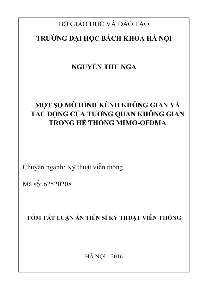 Luận án Một số mô hình kênh không gian và tác động của tương quan không gian trong hệ thống MIMO-OFDMA trang 1