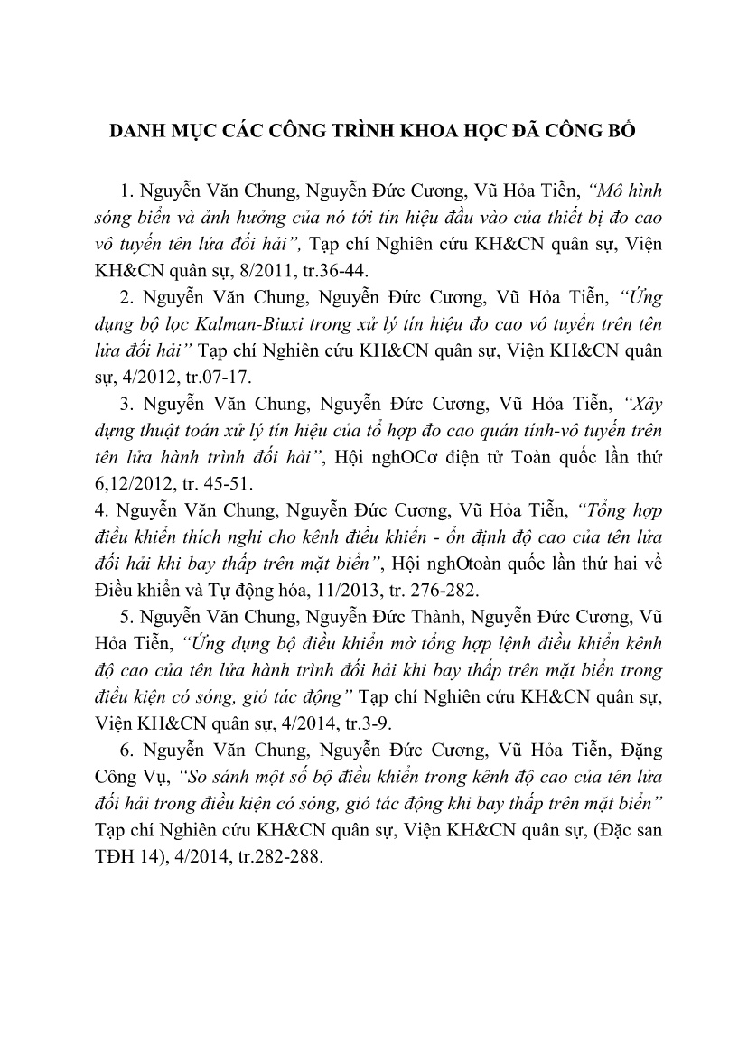 Luận án Nghiên cứu hạn chế ảnh hưởng của sóng và gió biển đến kênh điều khiển độ cao của tên lửa đối hải khi bay ở độ cao thấp trên mặt biển trang 3