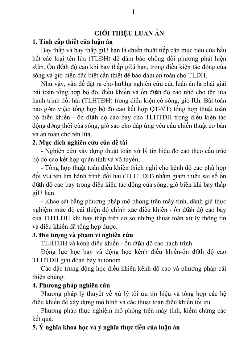 Luận án Nghiên cứu hạn chế ảnh hưởng của sóng và gió biển đến kênh điều khiển độ cao của tên lửa đối hải khi bay ở độ cao thấp trên mặt biển trang 4