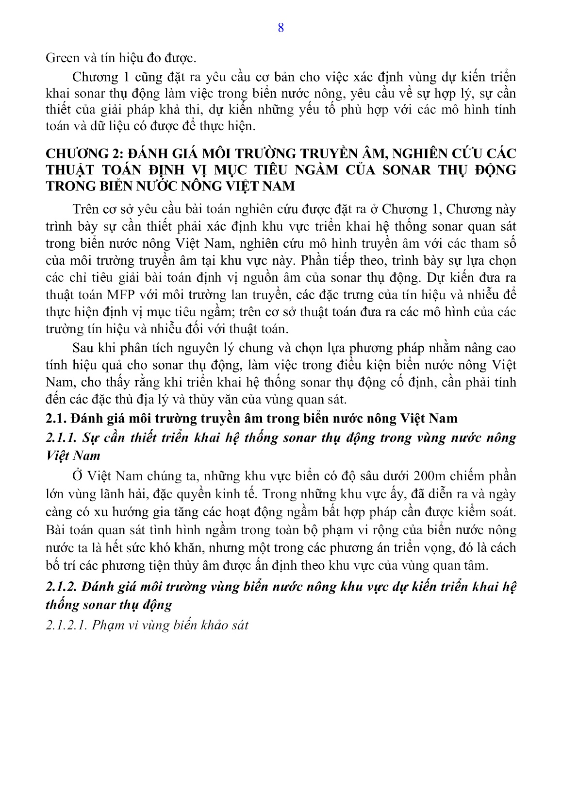 Luận án Nghiên cứu thuật toán xử lý trường phối hợp thích nghi cho sonar thụ động định vị mục tiêu ngầm trong vùng biển nước nông Việt Nam trang 10