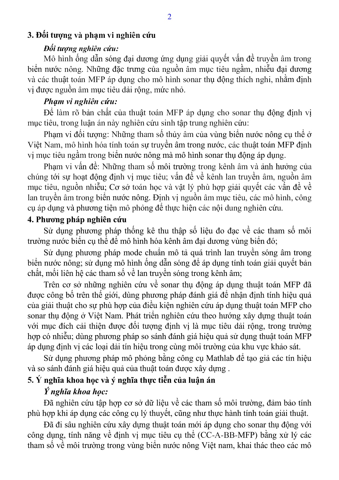Luận án Nghiên cứu thuật toán xử lý trường phối hợp thích nghi cho sonar thụ động định vị mục tiêu ngầm trong vùng biển nước nông Việt Nam trang 4