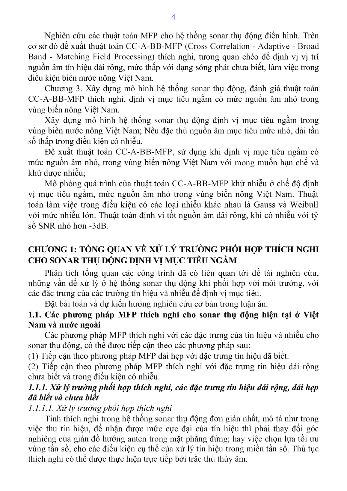 Luận án Nghiên cứu thuật toán xử lý trường phối hợp thích nghi cho sonar thụ động định vị mục tiêu ngầm trong vùng biển nước nông Việt Nam trang 6