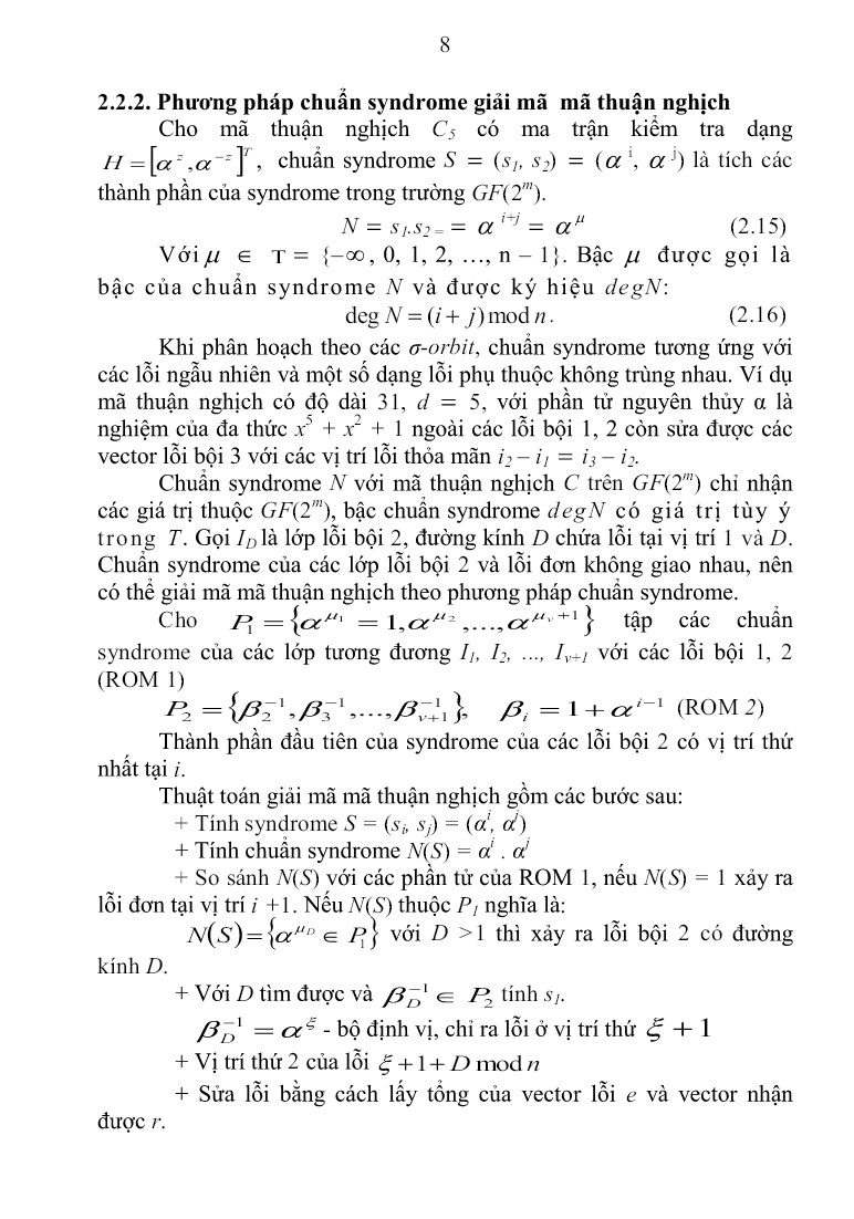 Luận án Xây dựng phương pháp giải mã theo chuẩn Syndrome trên cơ sở nhận dạng lỗi trang 10