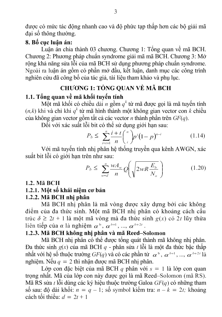 Luận án Xây dựng phương pháp giải mã theo chuẩn Syndrome trên cơ sở nhận dạng lỗi trang 5