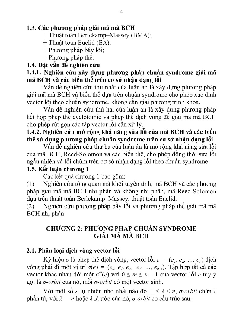 Luận án Xây dựng phương pháp giải mã theo chuẩn Syndrome trên cơ sở nhận dạng lỗi trang 6