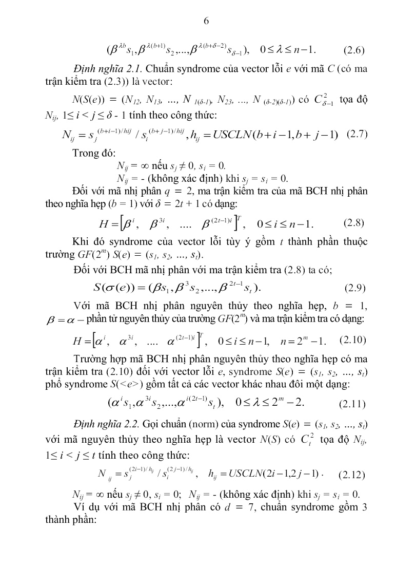 Luận án Xây dựng phương pháp giải mã theo chuẩn Syndrome trên cơ sở nhận dạng lỗi trang 8