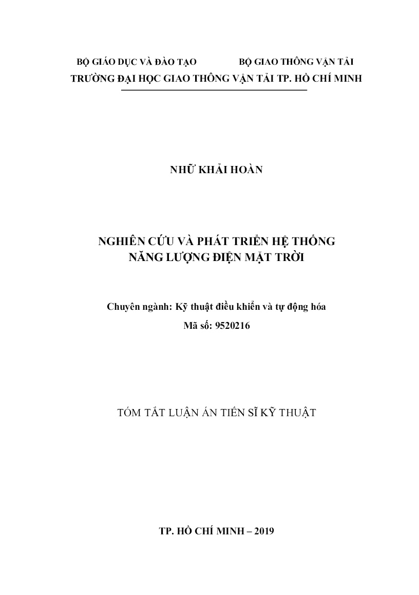 Luận án Nghiên cứu và phát triển hệ thống năng lượng điện mặt trời trang 1