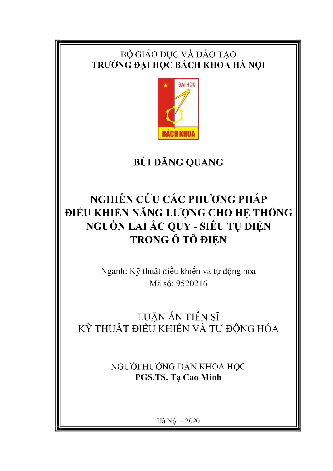 Luận án Nghiên cứu các phương pháp điều khiển năng lượng cho hệ thống nguồn lai ắc quy - Siêu tụ điện trong ô tô điện trang 1