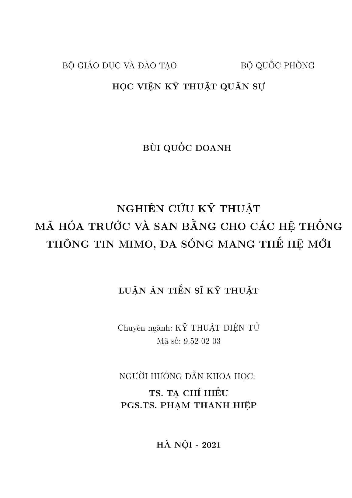 Luận án Nghiên cứu kỹ thuật mã hóa trước và san bằng cho các hệ thống thông tin mimo, đa sóng mang thế hệ mới trang 2