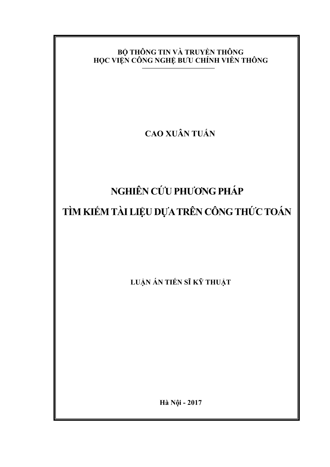 Luận án Nghiên cứu phương pháp tìm kiếm tài liệu dựa trên công thức toán trang 1