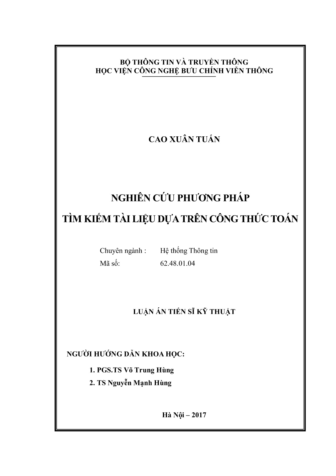 Luận án Nghiên cứu phương pháp tìm kiếm tài liệu dựa trên công thức toán trang 2